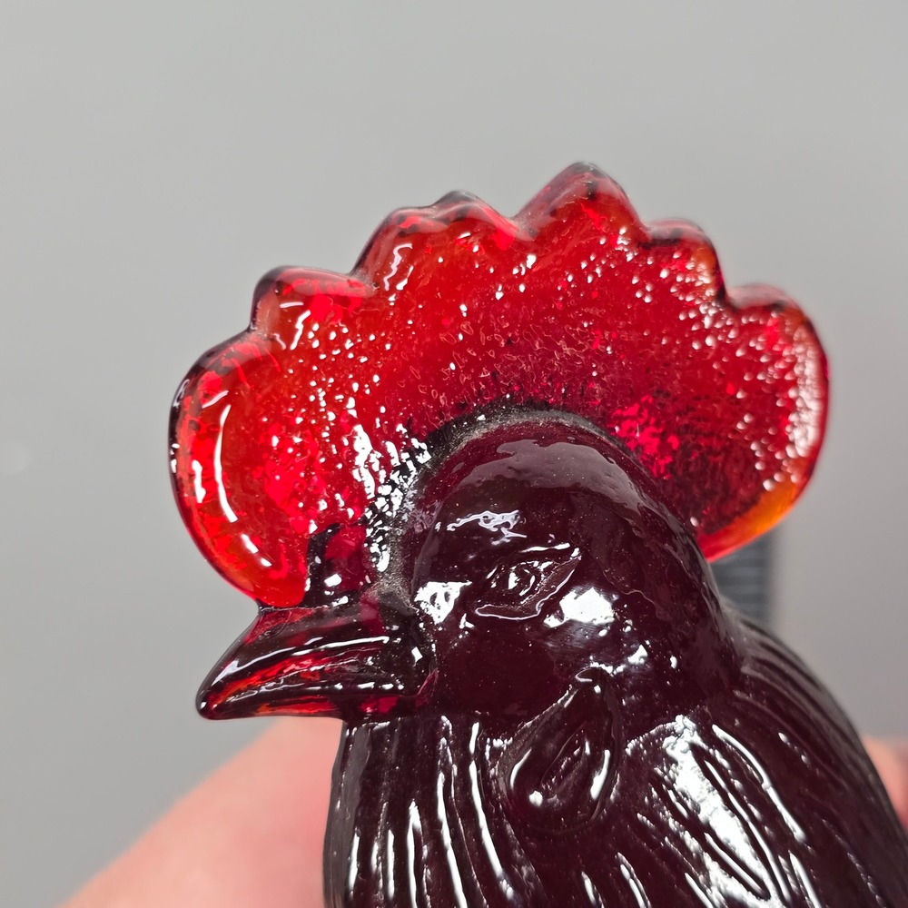 Vintage Ruby Red Slag Glass Rooster Candy Dish Pedestal Covered Compote 2pc - Picture 14 of 14